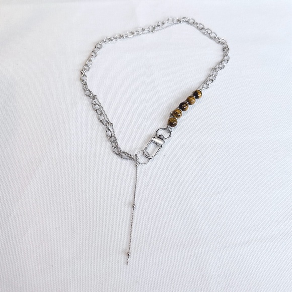 Tiger’s eye Double Chain Silver necklace - Picture 3 of 3